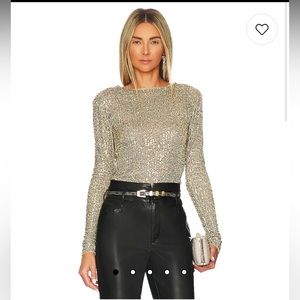 Free People Gold Rush Long Sleeve Sequin Shirt in Gold, Size M, NWT!!